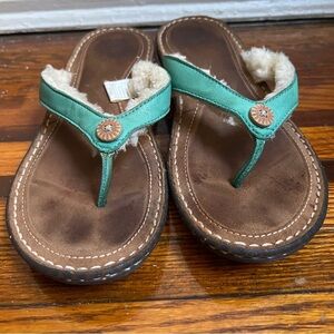 UGG Hamoa Shearling-lined Green Leather Sandal size 7